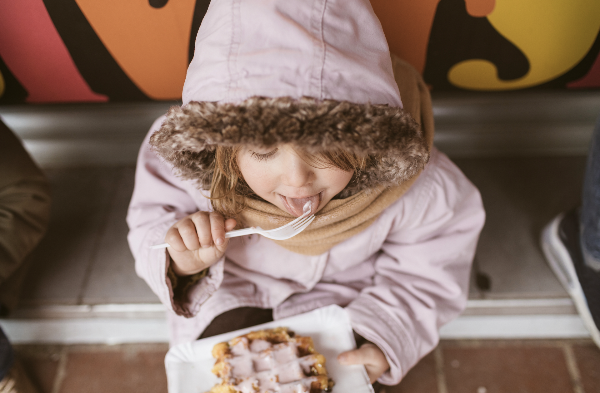 Child eating waffle